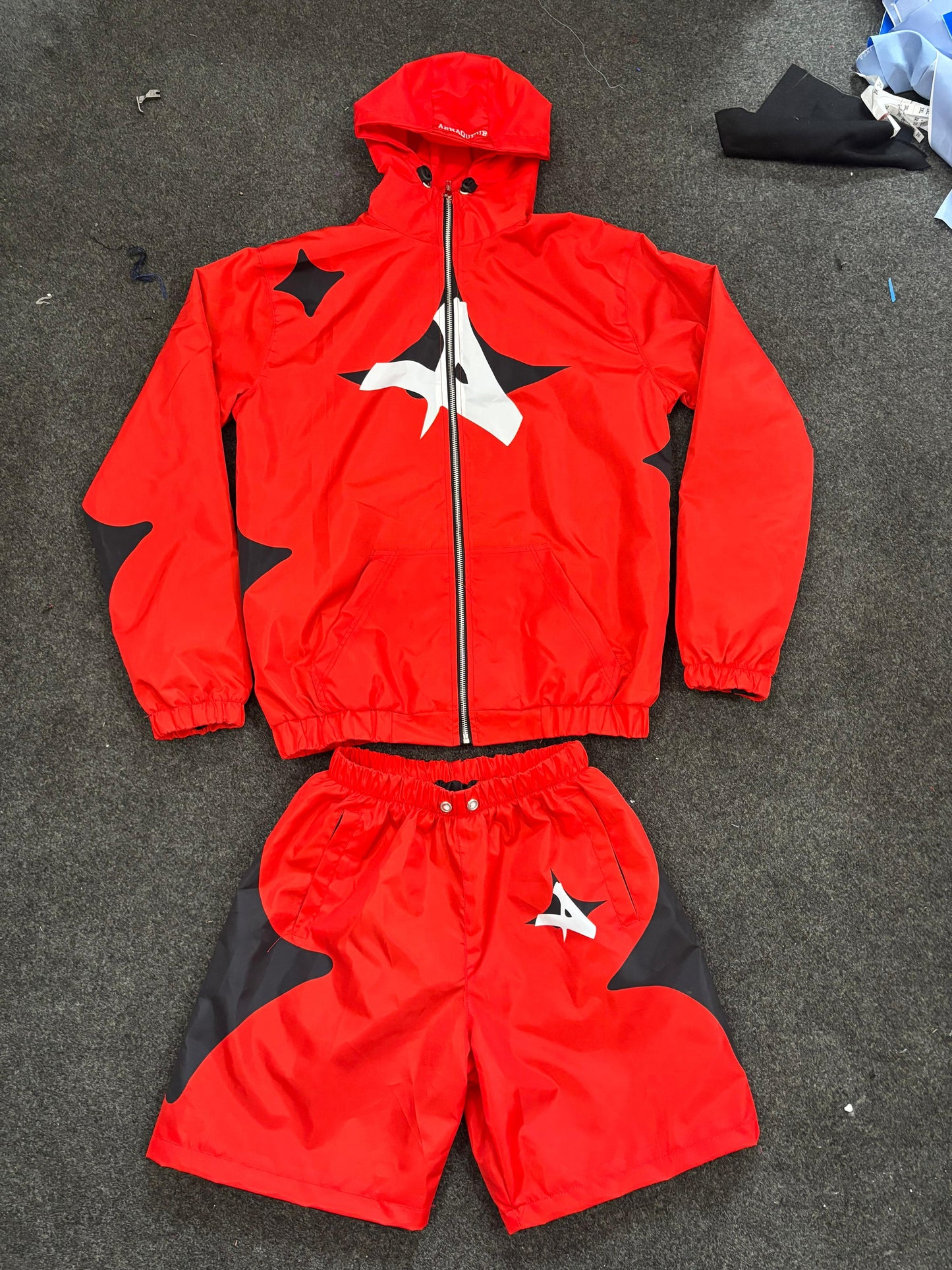 Red Windbreaker Short Set