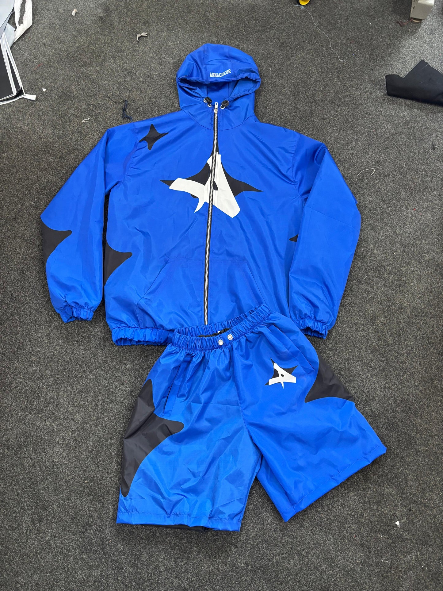 Blue Windbreaker Shorts Set