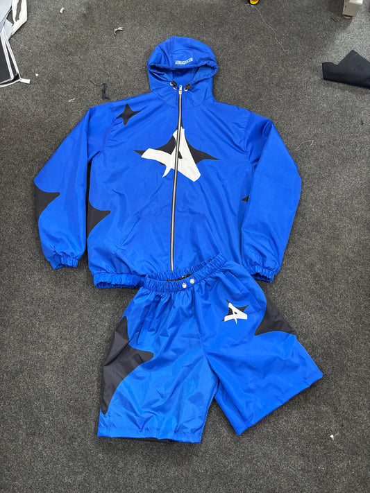 Blue Windbreaker Shorts Set